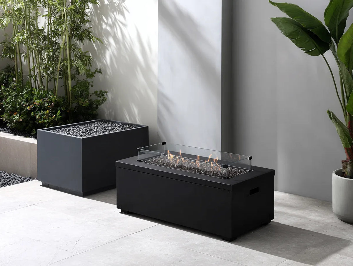 Stufa da esterno in metallo 105×50×44 cm - nera - struttura compatta con barriera trasparente