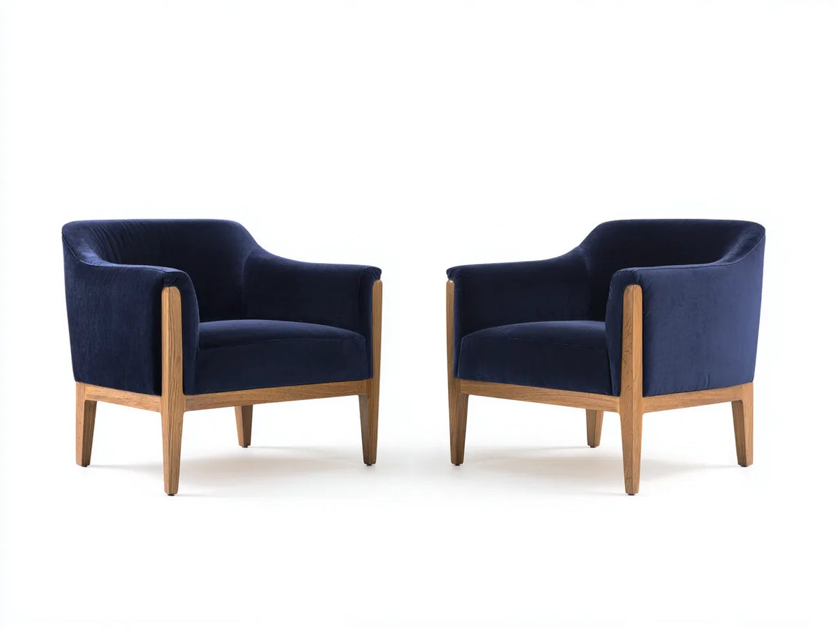 Poltrona in tessuto 76×78×82 cm - blu legno chiaro - forma avvolgente con base rialzata