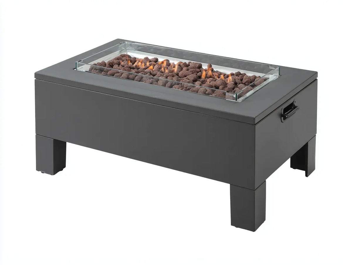 Stufa All'Aperto 110×55×48 cm - metallo grigio scuro - tavolo fuoco con vetro protettivo