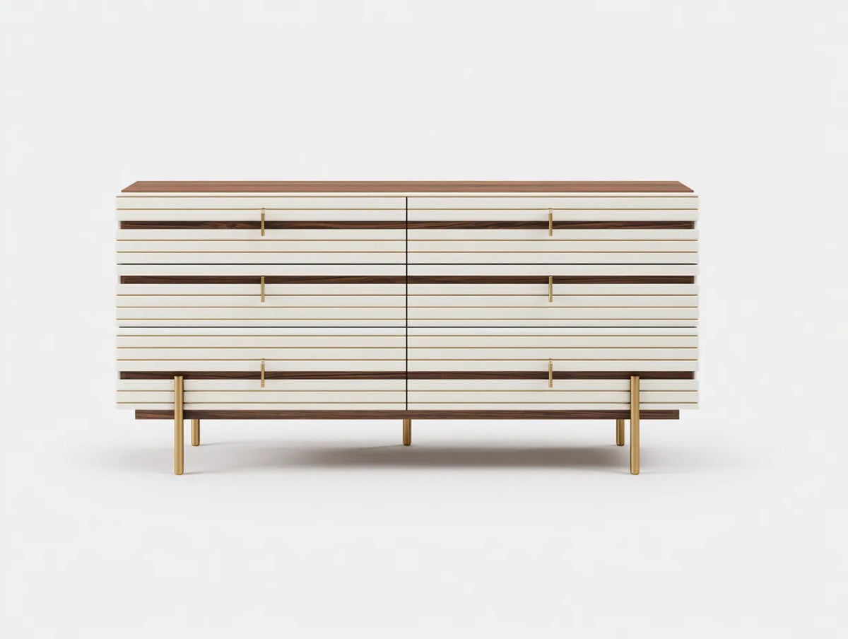 Credenza da sala da pranzo in legno 160×42×82 cm - bianco marrone - design lineare con contenimento integrato