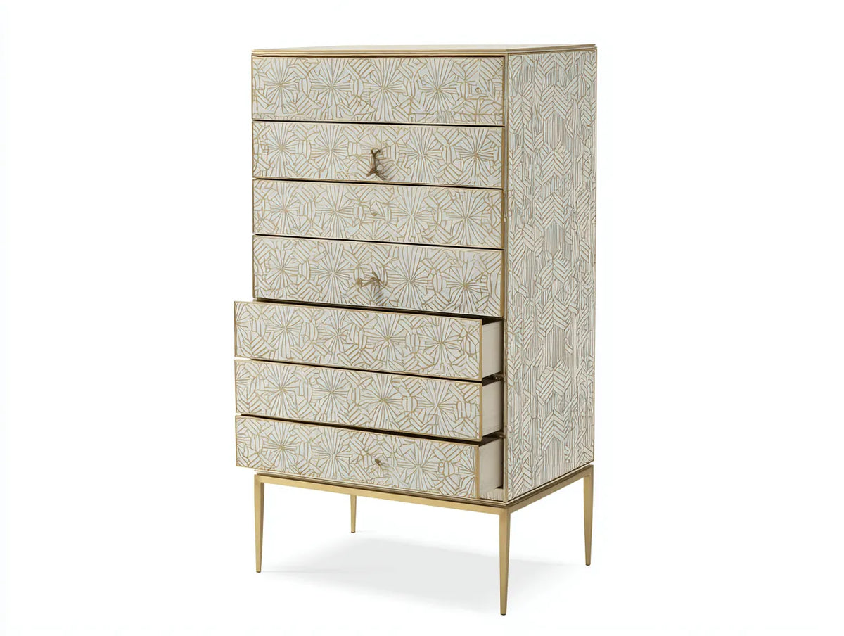 Credenza Sala da pranzo alta in legno e metallo 82×42×150 cm - bianco/oro - stile contemporaneo decorativo