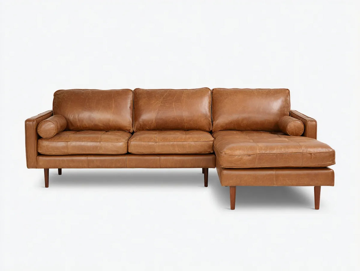 Divano Soggiorno 285×95×85 cm - pelle marrone - chaise longue stile moderno