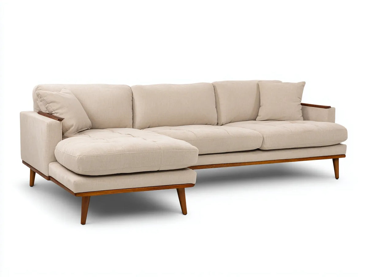 Divano Soggiorno angolare in tessuto 300×170×84 cm - beige/marrone - design moderno con chaise longue