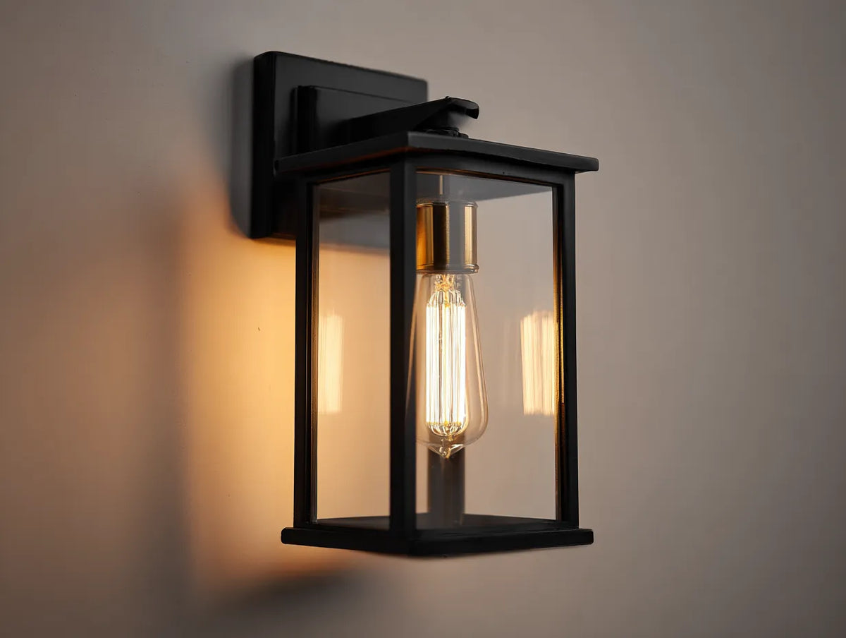 Lampada da parete per esterno in metallo 23×19×38 cm - nera trasparente - lanterna sospesa con vetro chiaro