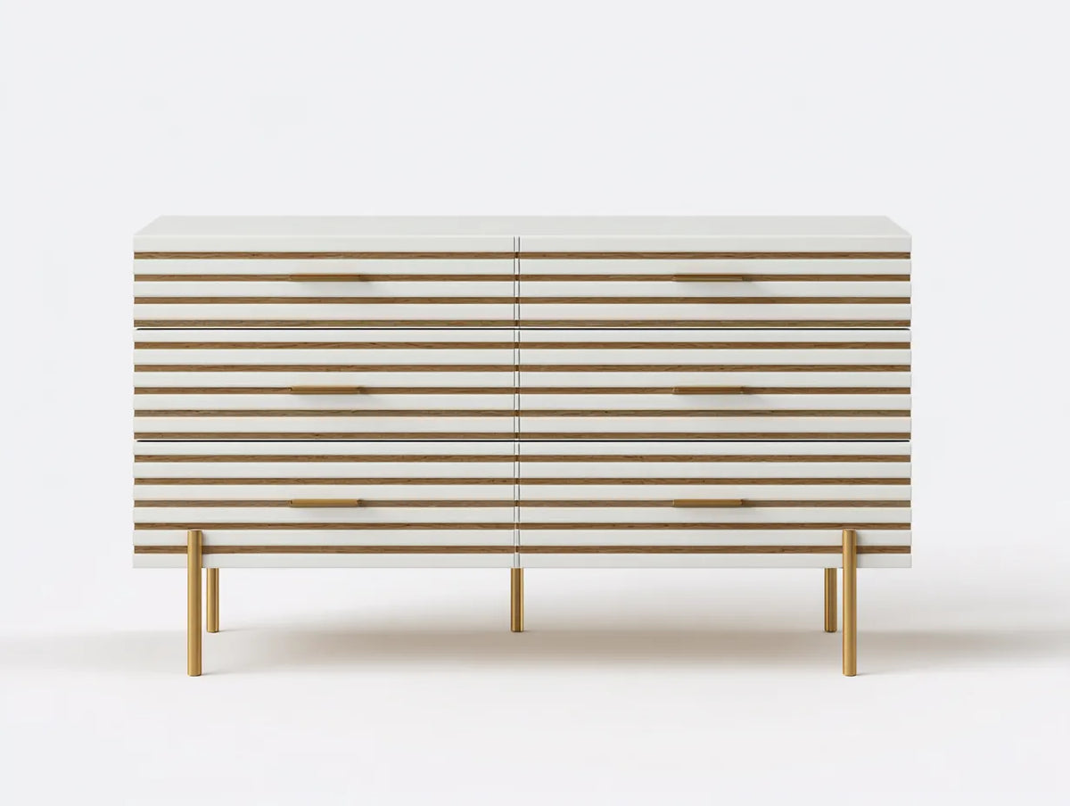 Credenza da sala da pranzo in legno 150×40×80 cm - bianco marrone - profilo moderno con frontale a doghe