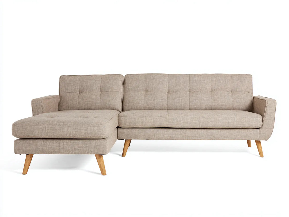Divano Soggiorno con chaise longue in tessuto 290×165×83 cm - beige/marrone - stile contemporaneo rialzato