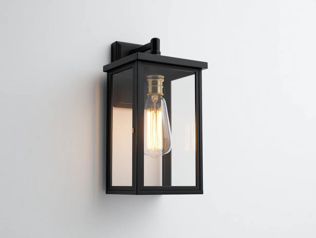 Lampada Da Parete All'Aperto 24×20×38 cm - nero - lanterna moderna con pannelli trasparenti